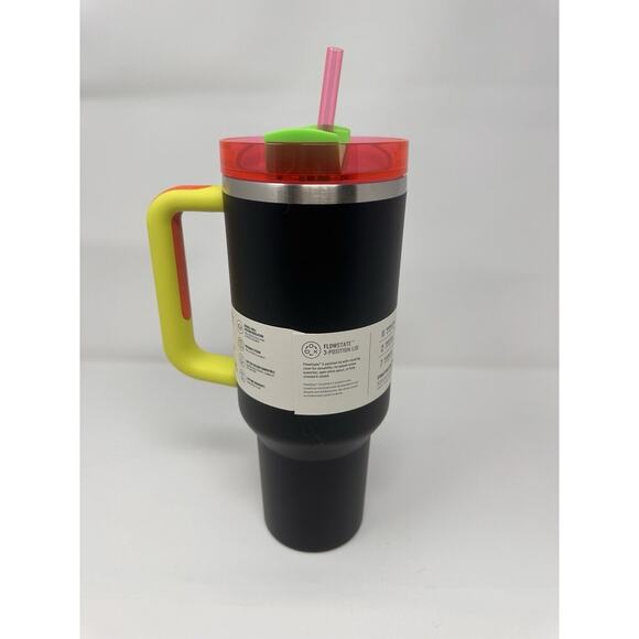 Black Neon Yellow Pink Green Stanley 40 Oz Ounce Quencher H2.0 Tumbler Cup Mug - Picture 2 of 3